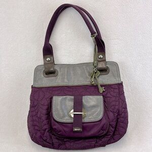 FOSSIL KEY PER Purple and Gray Quilted Handbag Purse Shoulder Bag